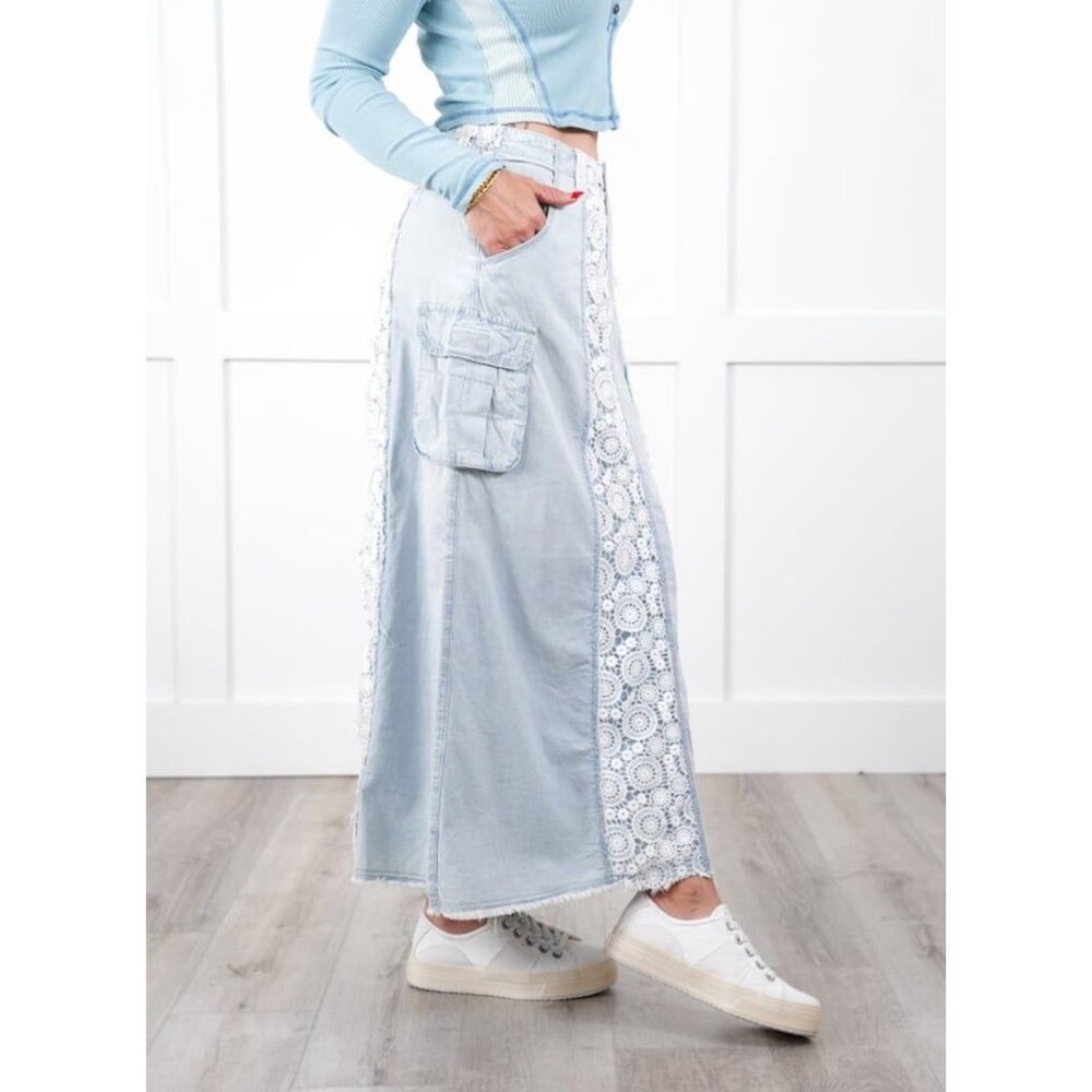 POL maxi skirt POL skirt 100% cotton lace cargo pockets lace fits 2-6 nwot small - Picture 3 of 7